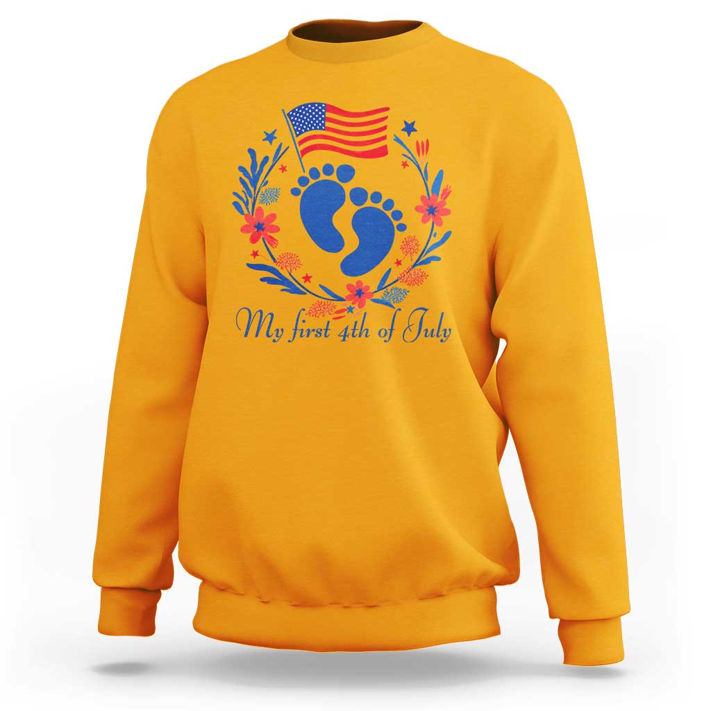 My First 4th of July Patriotic Cute Baby Footprints Sweatshirt American Flag Wreath America Holiday Milestone