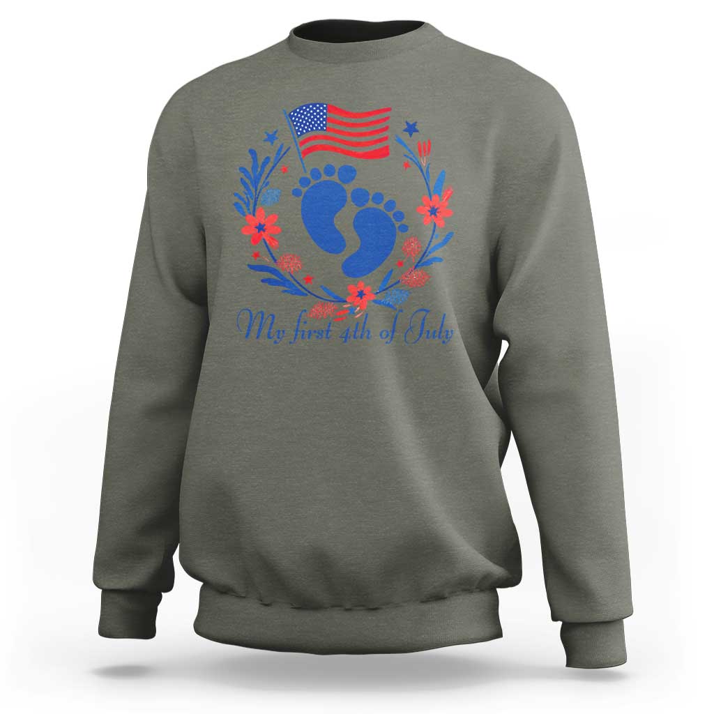 My First 4th of July Patriotic Cute Baby Footprints Sweatshirt American Flag Wreath America Holiday Milestone