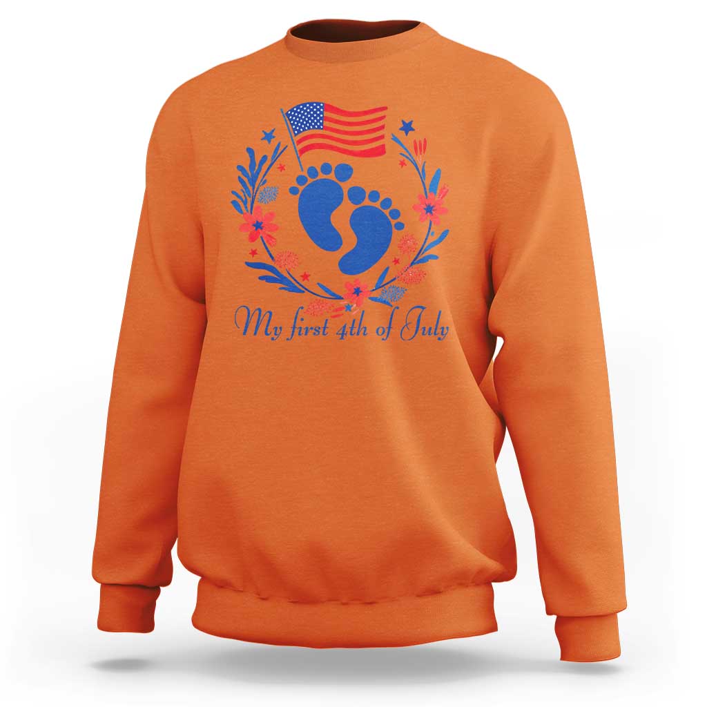 My First 4th of July Patriotic Cute Baby Footprints Sweatshirt American Flag Wreath America Holiday Milestone