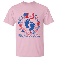 My First 4th of July Patriotic Cute Baby Footprints T Shirt American Flag Wreath America Holiday Milestone