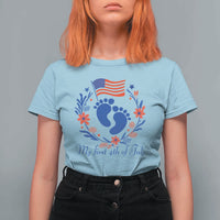 My First 4th of July Patriotic Cute Baby Footprints T Shirt For Women American Flag Wreath America Holiday Milestone