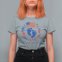 My First 4th of July Patriotic Cute Baby Footprints T Shirt For Women American Flag Wreath America Holiday Milestone