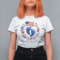 My First 4th of July Patriotic Cute Baby Footprints T Shirt For Women American Flag Wreath America Holiday Milestone