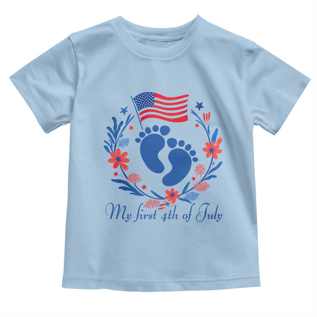 My First 4th of July Patriotic Cute Baby Footprints Toddler T Shirt American Flag Wreath America Holiday Milestone