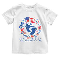 My First 4th of July Patriotic Cute Baby Footprints Toddler T Shirt American Flag Wreath America Holiday Milestone