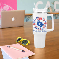 My First 4th of July Patriotic Cute Baby Footprints Tumbler With Handle American Flag Wreath America Holiday Milestone