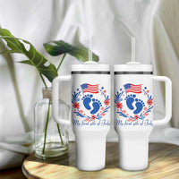 My First 4th of July Patriotic Cute Baby Footprints Tumbler With Handle American Flag Wreath America Holiday Milestone