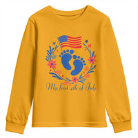 My First 4th of July Patriotic Cute Baby Footprints Youth Sweatshirt American Flag Wreath America Holiday Milestone