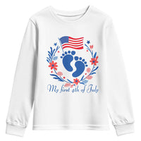 My First 4th of July Patriotic Cute Baby Footprints Youth Sweatshirt American Flag Wreath America Holiday Milestone