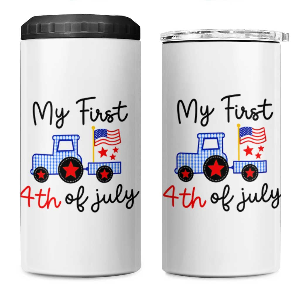 My First 4th of July Patriotic Tractor Cute 4 in 1 Can Cooler Tumbler American Flag Infant Independence Holiday Milestone