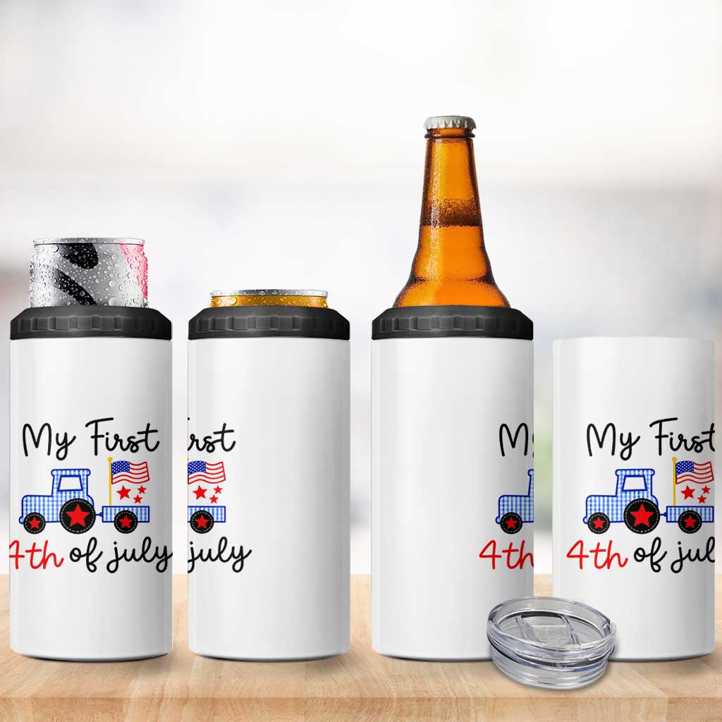My First 4th of July Patriotic Tractor Cute 4 in 1 Can Cooler Tumbler American Flag Infant Independence Holiday Milestone