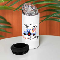 My First 4th of July Patriotic Tractor Cute 4 in 1 Can Cooler Tumbler American Flag Infant Independence Holiday Milestone