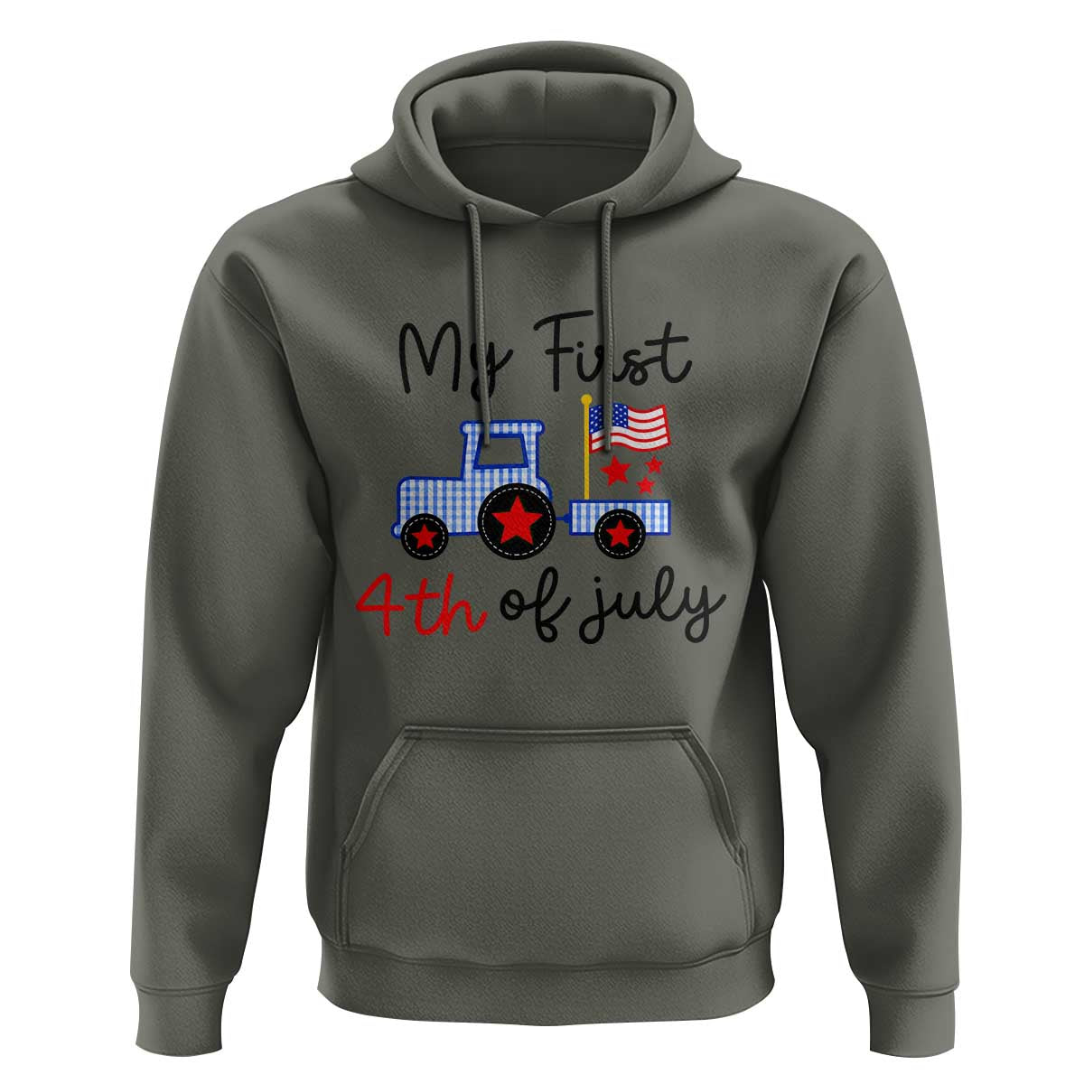 My First 4th of July Patriotic Tractor Cute Hoodie American Flag Infant Independence Holiday Milestone
