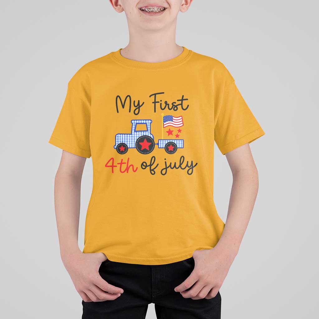 My First 4th of July Patriotic Tractor Cute T Shirt For Kid American Flag Infant Independence Holiday Milestone