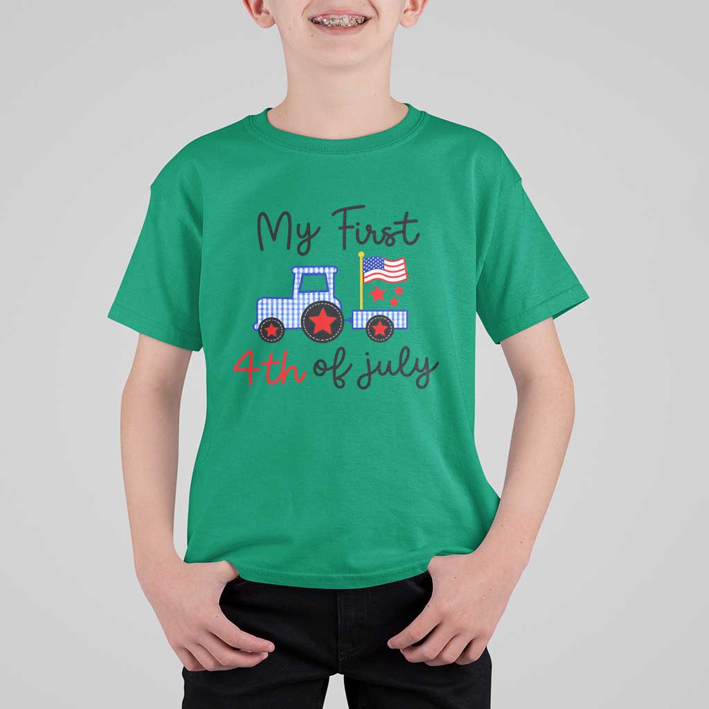My First 4th of July Patriotic Tractor Cute T Shirt For Kid American Flag Infant Independence Holiday Milestone
