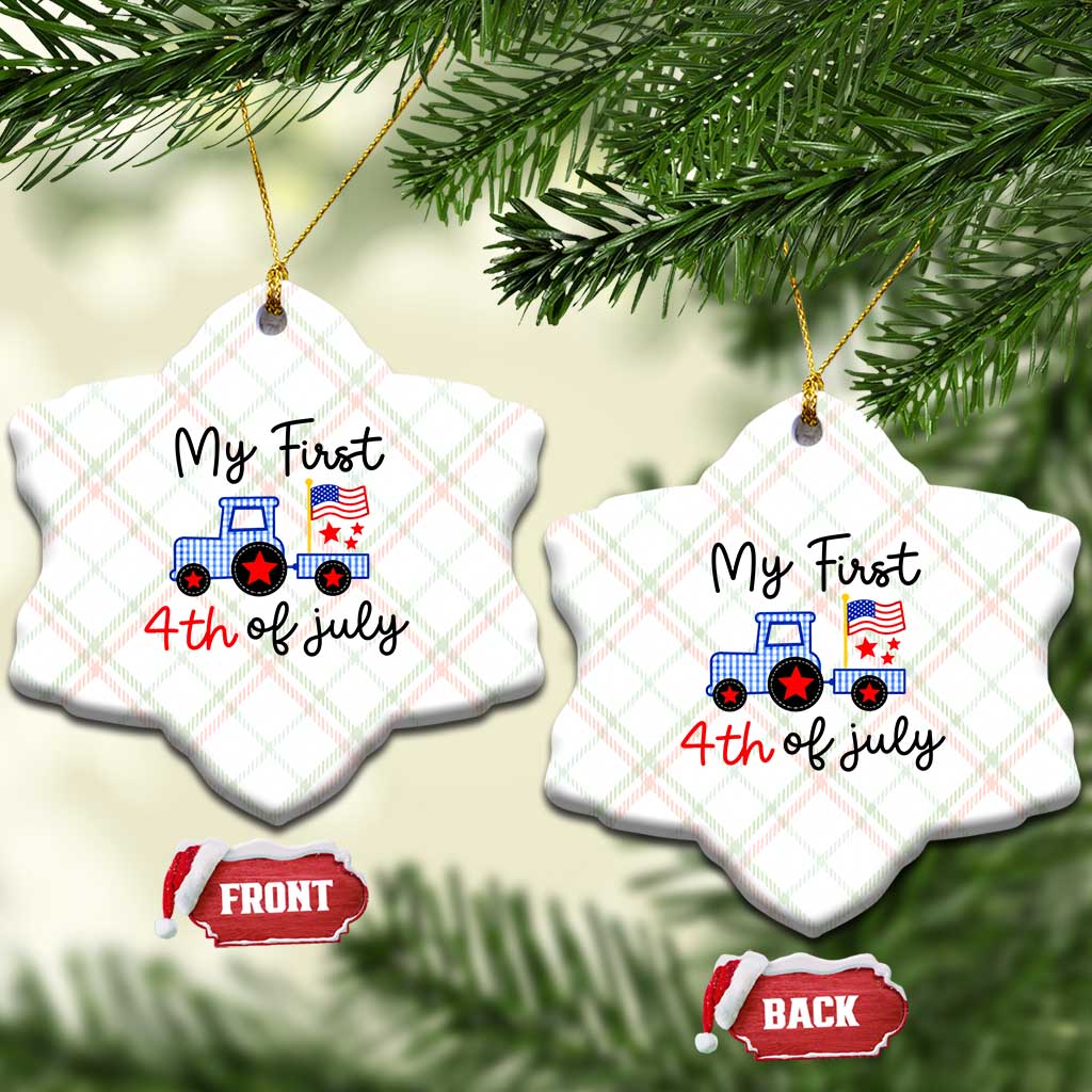 My First 4th of July Patriotic Tractor Cute Ceramic Ornament American Flag Infant Independence Holiday Milestone