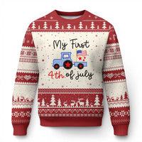 My First 4th of July Patriotic Tractor Cute Ugly Christmas Sweater American Flag Infant Independence Holiday Milestone