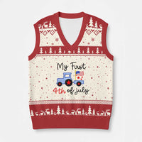 My First 4th of July Patriotic Tractor Cute V-Neck Knit Sweater Vest American Flag Infant Independence Holiday Milestone