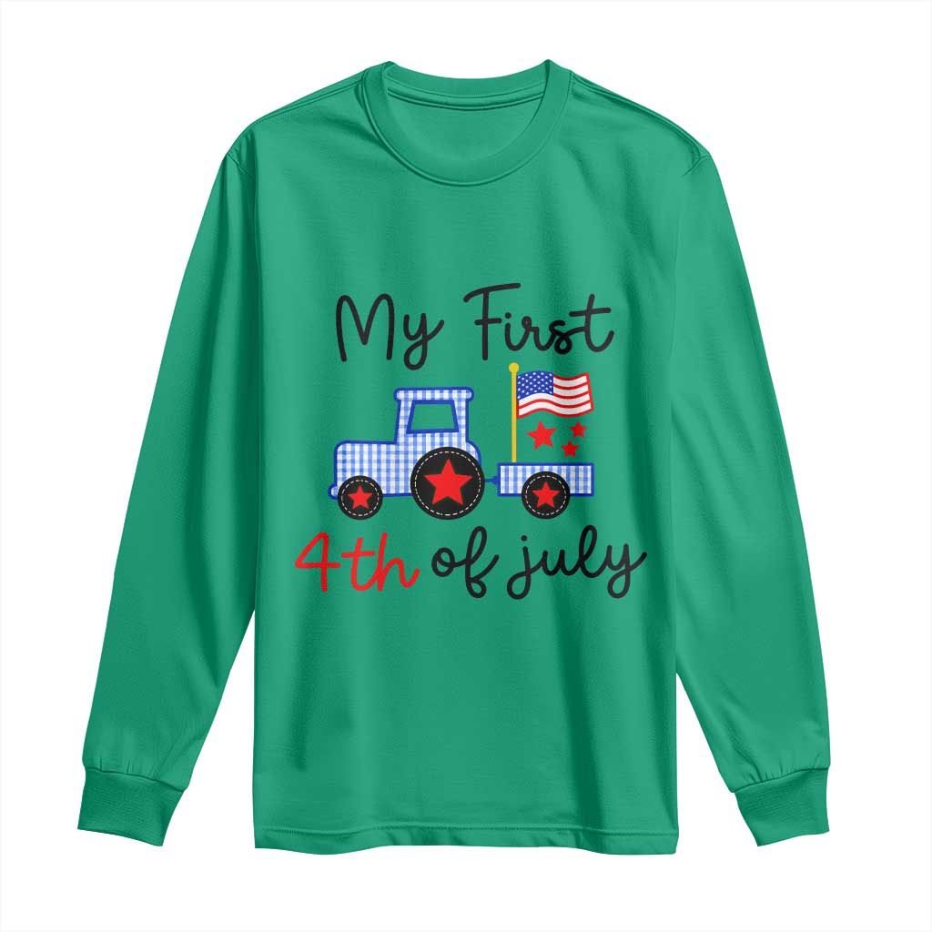 My First 4th of July Patriotic Tractor Cute Long Sleeve Shirt American Flag Infant Independence Holiday Milestone