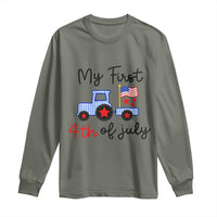 My First 4th of July Patriotic Tractor Cute Long Sleeve Shirt American Flag Infant Independence Holiday Milestone