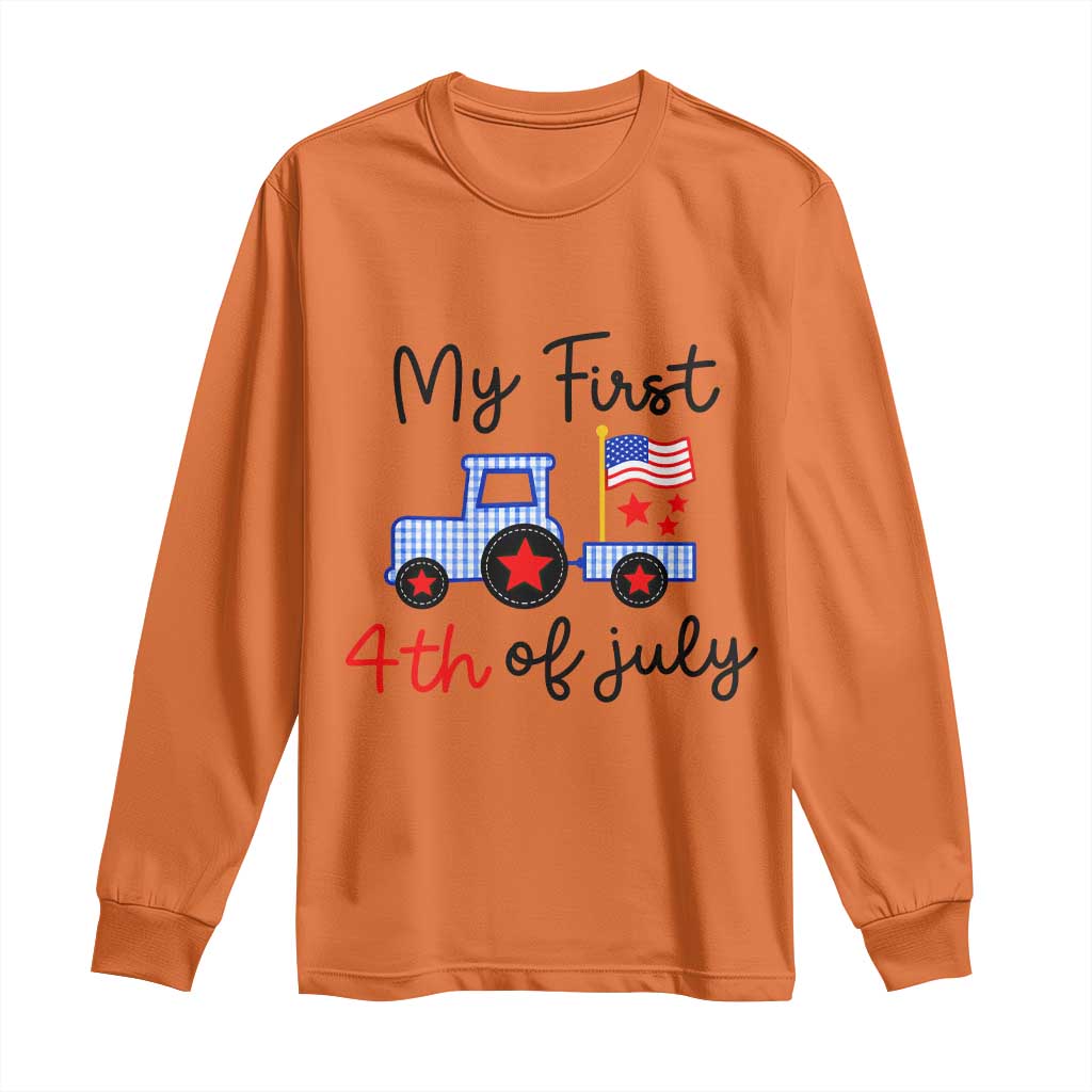 My First 4th of July Patriotic Tractor Cute Long Sleeve Shirt American Flag Infant Independence Holiday Milestone