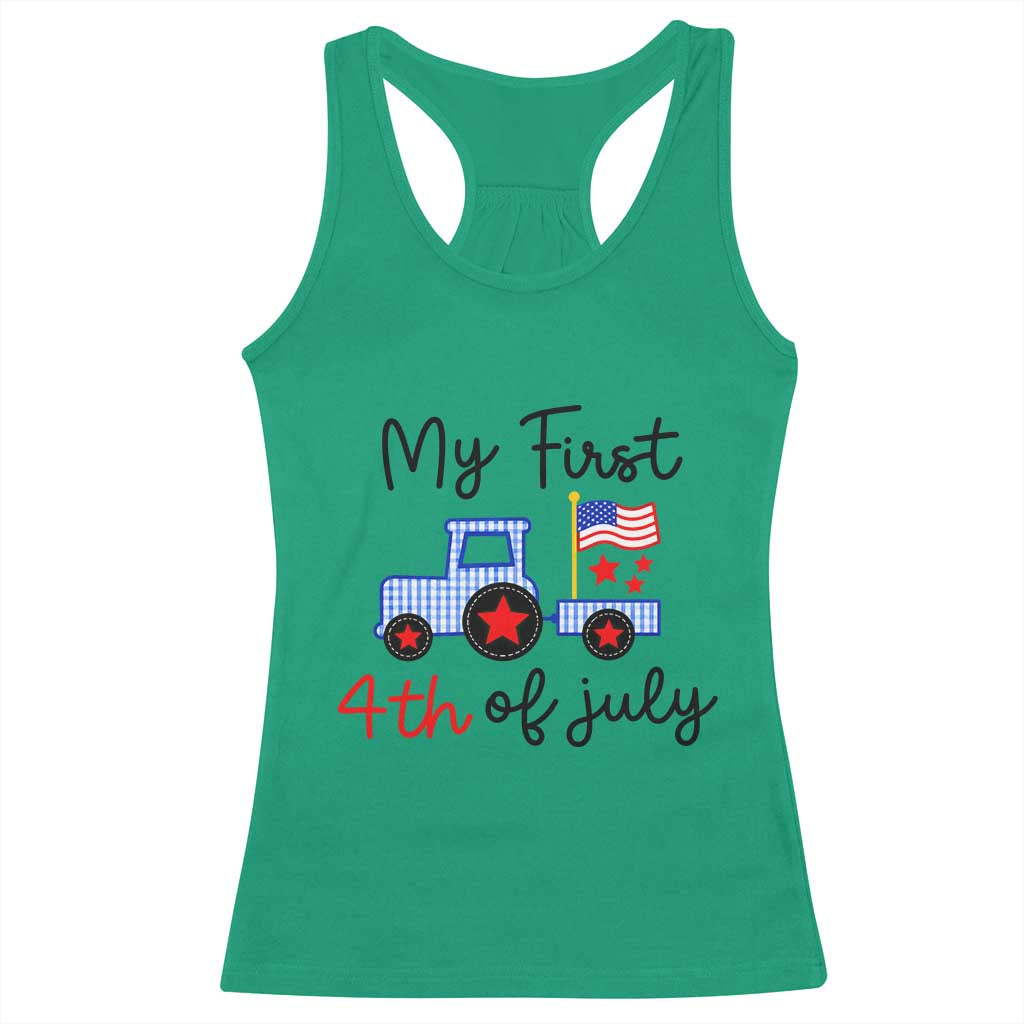 My First 4th of July Patriotic Tractor Cute Racerback Tank Top American Flag Infant Independence Holiday Milestone