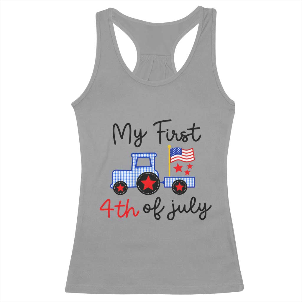 My First 4th of July Patriotic Tractor Cute Racerback Tank Top American Flag Infant Independence Holiday Milestone