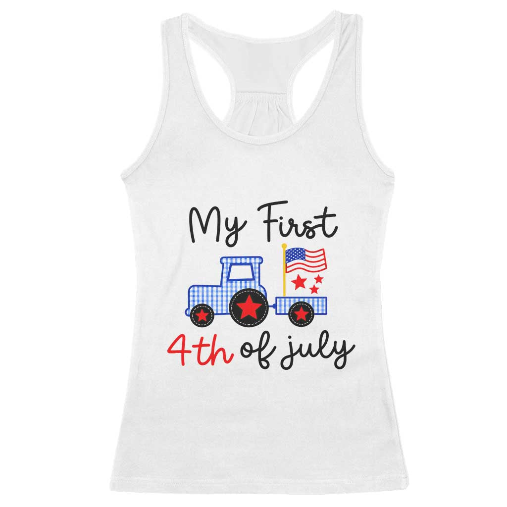 My First 4th of July Patriotic Tractor Cute Racerback Tank Top American Flag Infant Independence Holiday Milestone