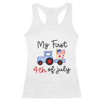 My First 4th of July Patriotic Tractor Cute Racerback Tank Top American Flag Infant Independence Holiday Milestone