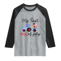 My First 4th of July Patriotic Tractor Cute Raglan Shirt American Flag Infant Independence Holiday Milestone