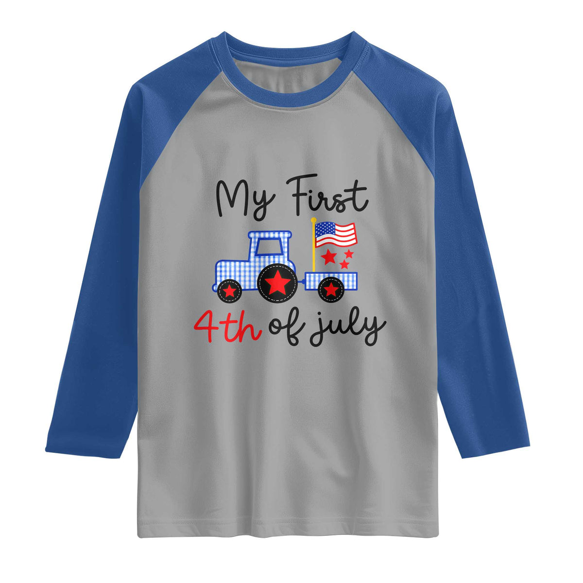 My First 4th of July Patriotic Tractor Cute Raglan Shirt American Flag Infant Independence Holiday Milestone