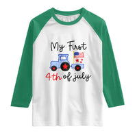 My First 4th of July Patriotic Tractor Cute Raglan Shirt American Flag Infant Independence Holiday Milestone