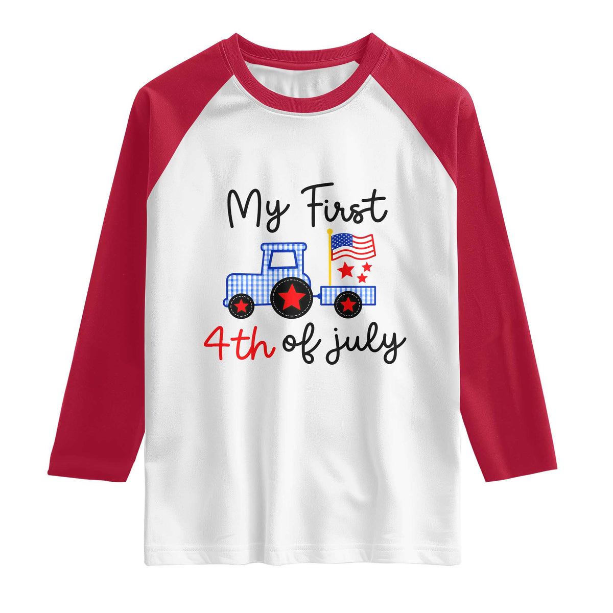 My First 4th of July Patriotic Tractor Cute Raglan Shirt American Flag Infant Independence Holiday Milestone
