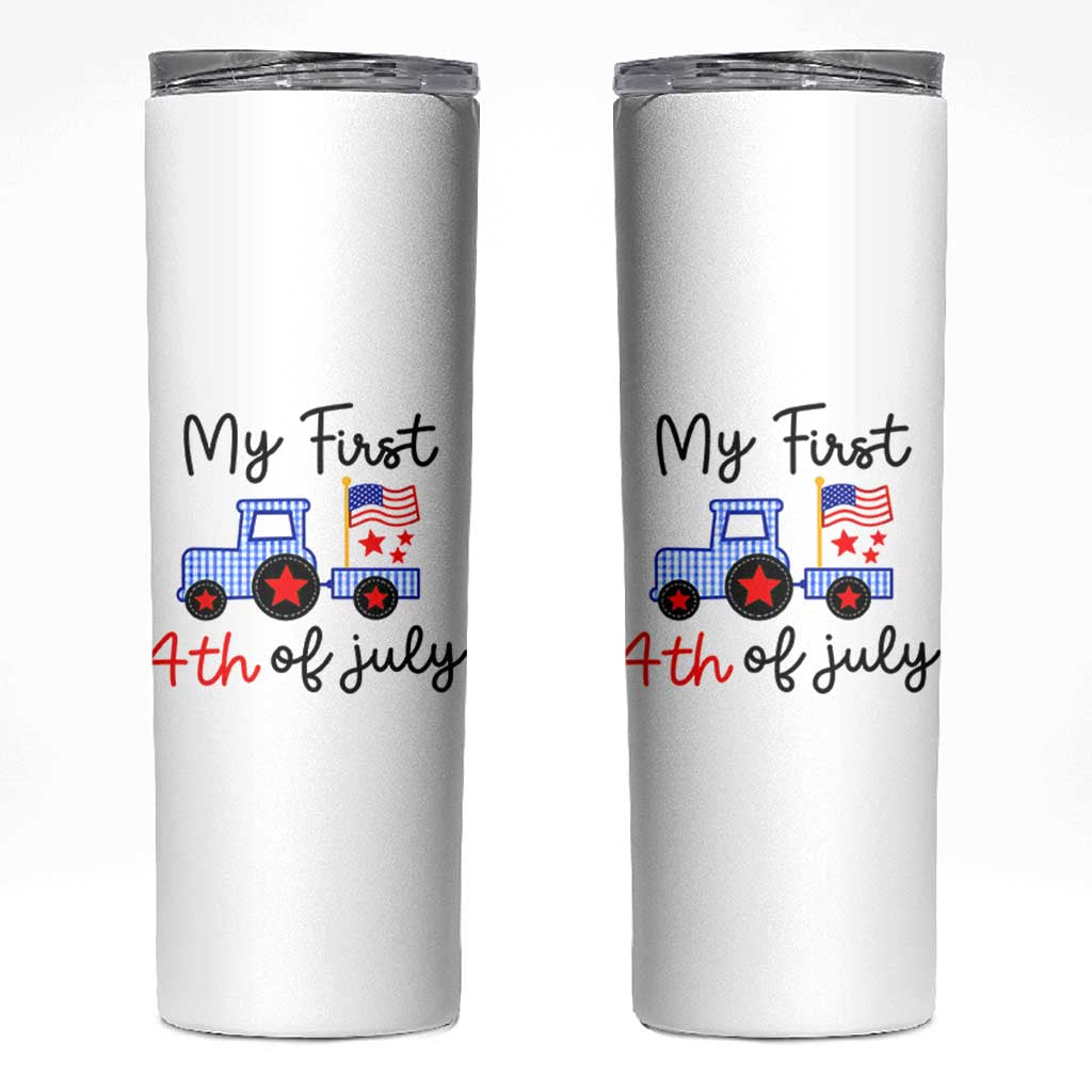 My First 4th of July Patriotic Tractor Cute Skinny Tumbler American Flag Infant Independence Holiday Milestone