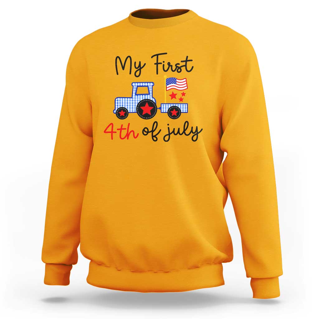 My First 4th of July Patriotic Tractor Cute Sweatshirt American Flag Infant Independence Holiday Milestone