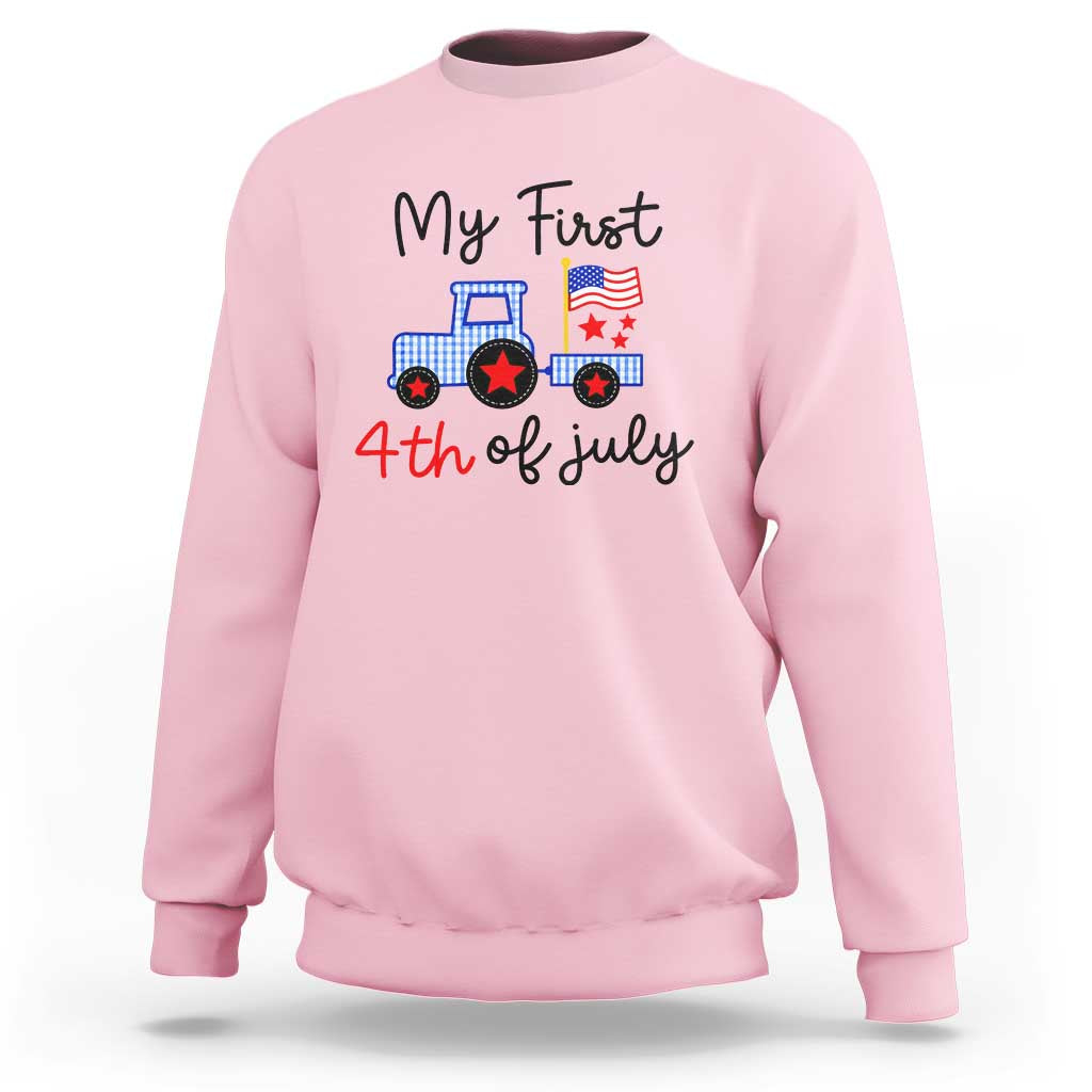 My First 4th of July Patriotic Tractor Cute Sweatshirt American Flag Infant Independence Holiday Milestone