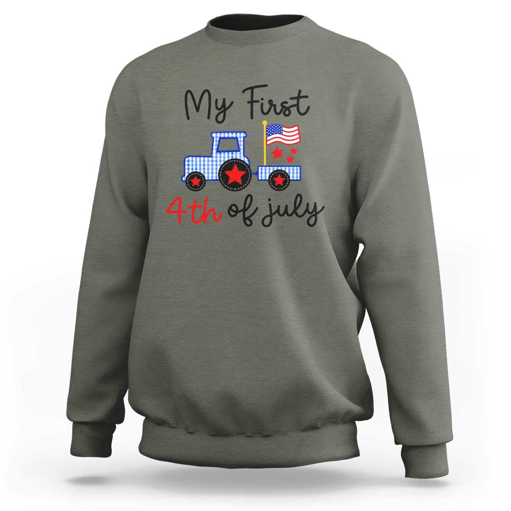 My First 4th of July Patriotic Tractor Cute Sweatshirt American Flag Infant Independence Holiday Milestone