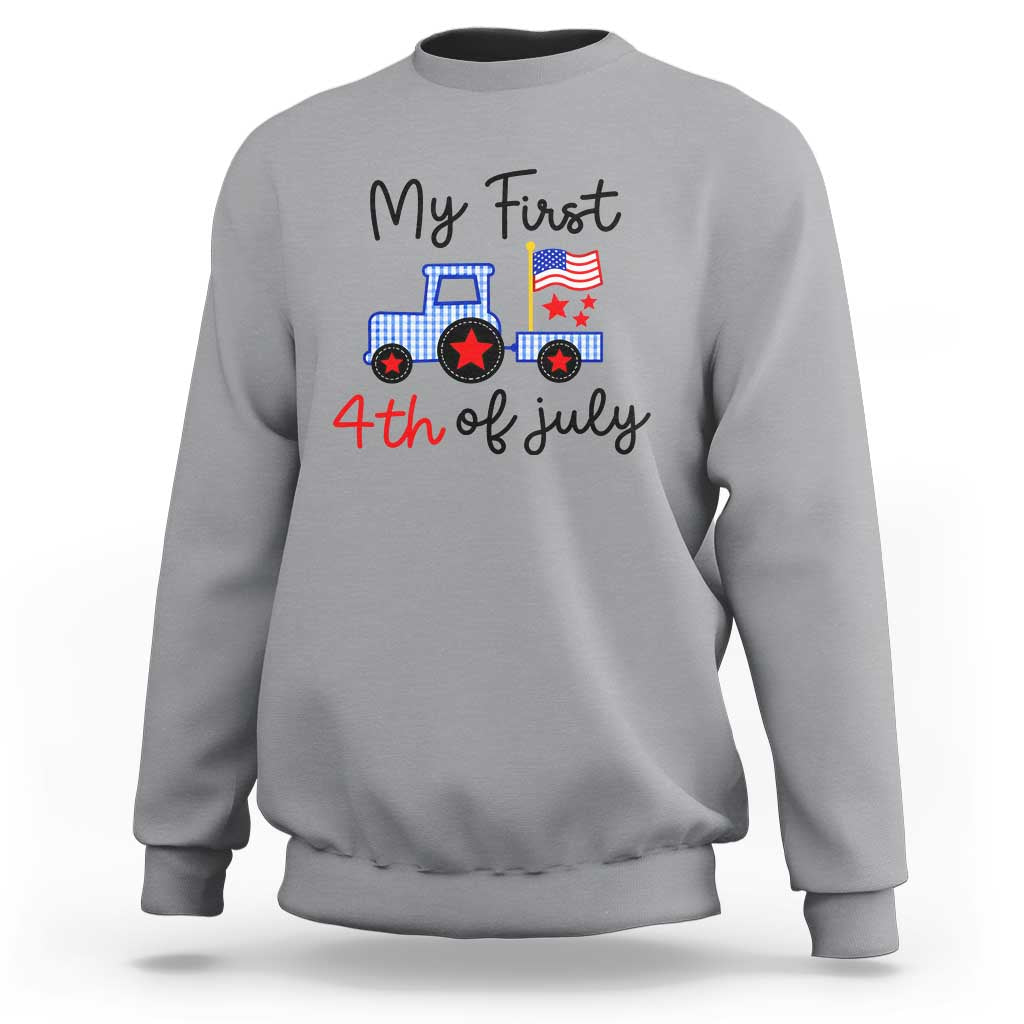 My First 4th of July Patriotic Tractor Cute Sweatshirt American Flag Infant Independence Holiday Milestone