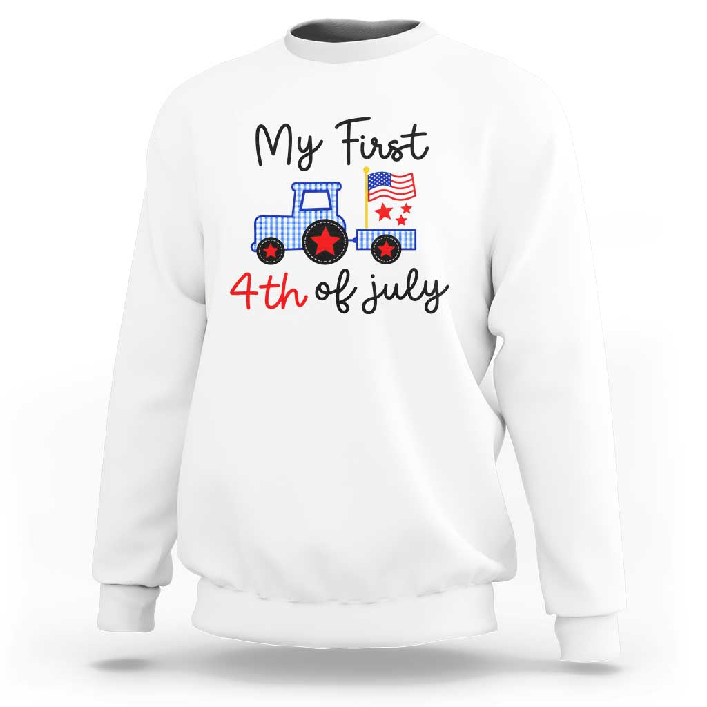 My First 4th of July Patriotic Tractor Cute Sweatshirt American Flag Infant Independence Holiday Milestone