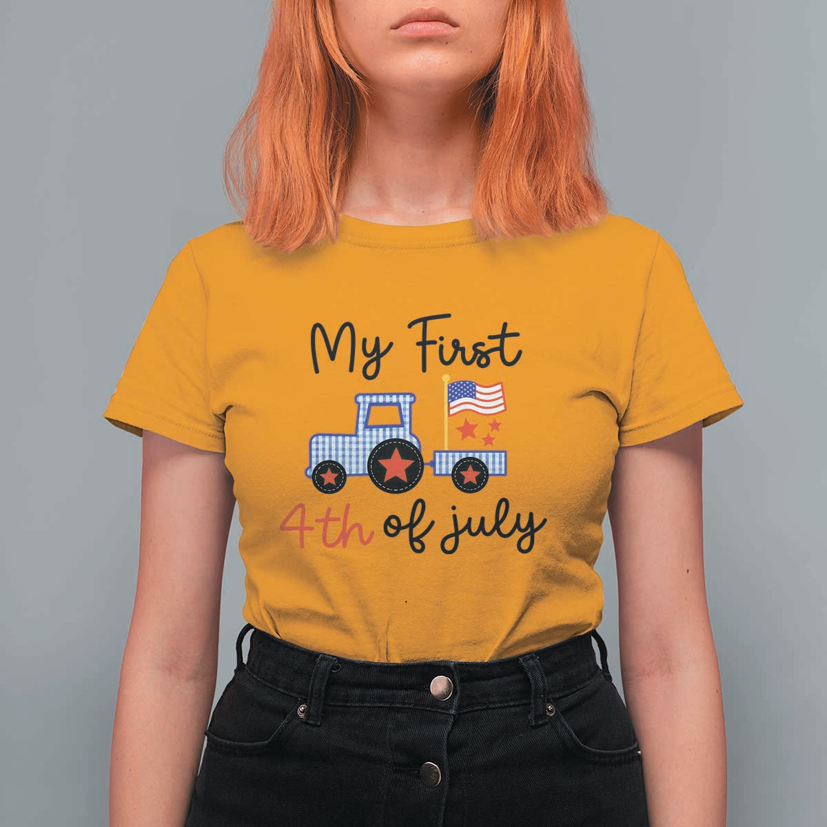 My First 4th of July Patriotic Tractor Cute T Shirt For Women American Flag Infant Independence Holiday Milestone