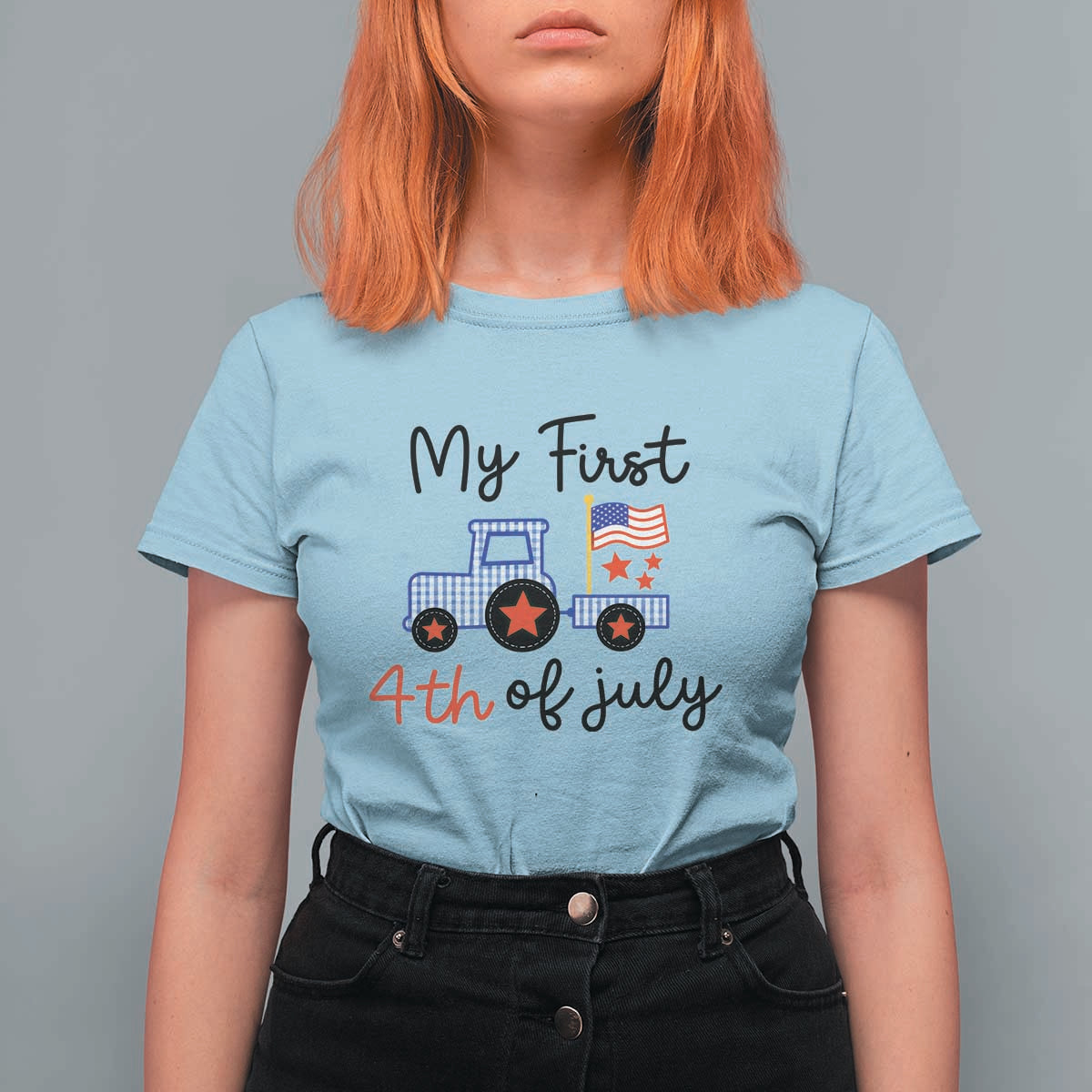 My First 4th of July Patriotic Tractor Cute T Shirt For Women American Flag Infant Independence Holiday Milestone