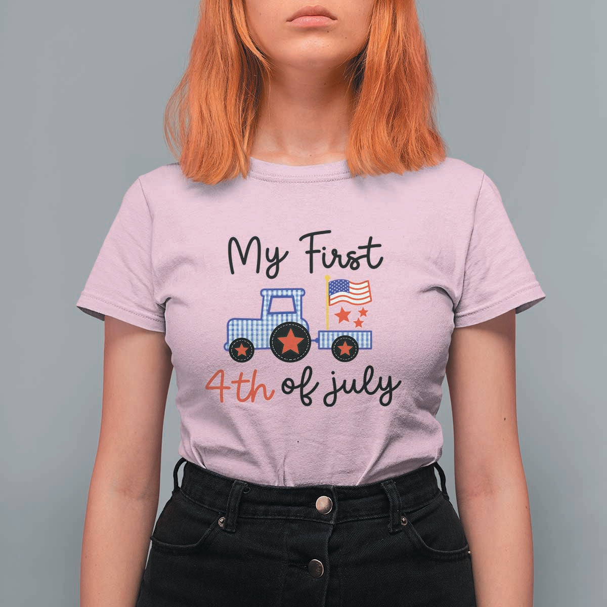 My First 4th of July Patriotic Tractor Cute T Shirt For Women American Flag Infant Independence Holiday Milestone