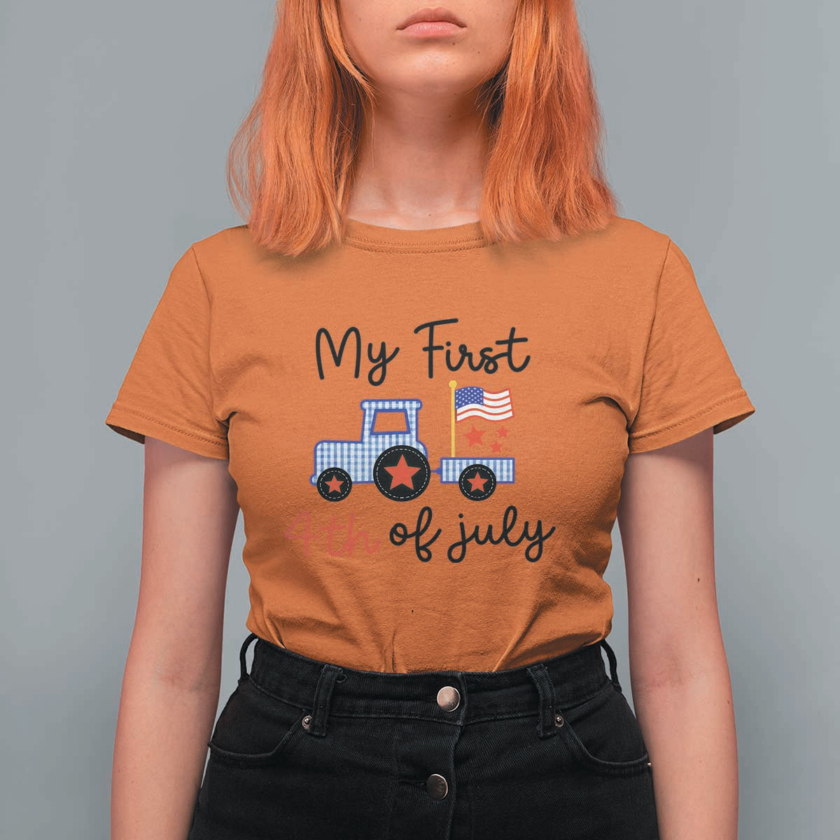 My First 4th of July Patriotic Tractor Cute T Shirt For Women American Flag Infant Independence Holiday Milestone