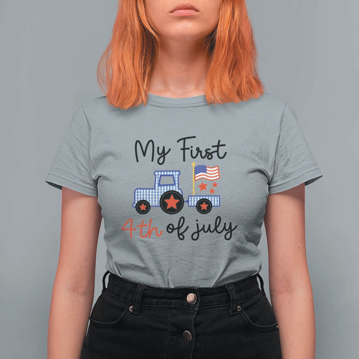 My First 4th of July Patriotic Tractor Cute T Shirt For Women American Flag Infant Independence Holiday Milestone