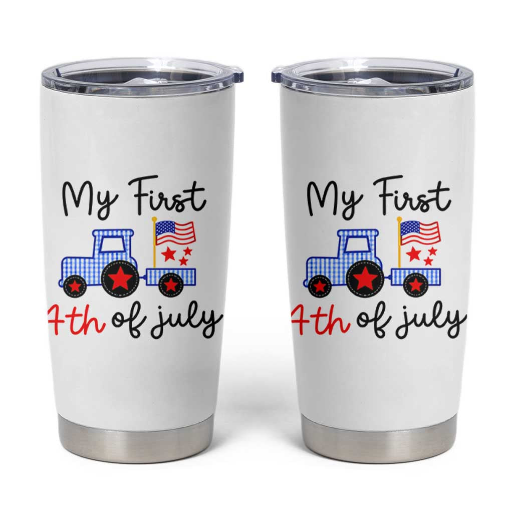 My First 4th of July Patriotic Tractor Cute Tumbler Cup American Flag Infant Independence Holiday Milestone