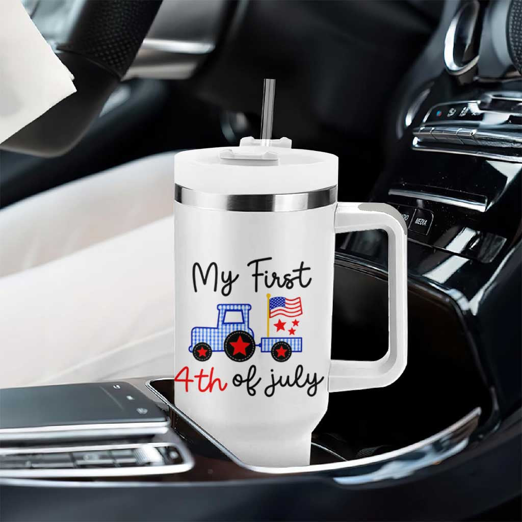 My First 4th of July Patriotic Tractor Cute Tumbler With Handle American Flag Infant Independence Holiday Milestone