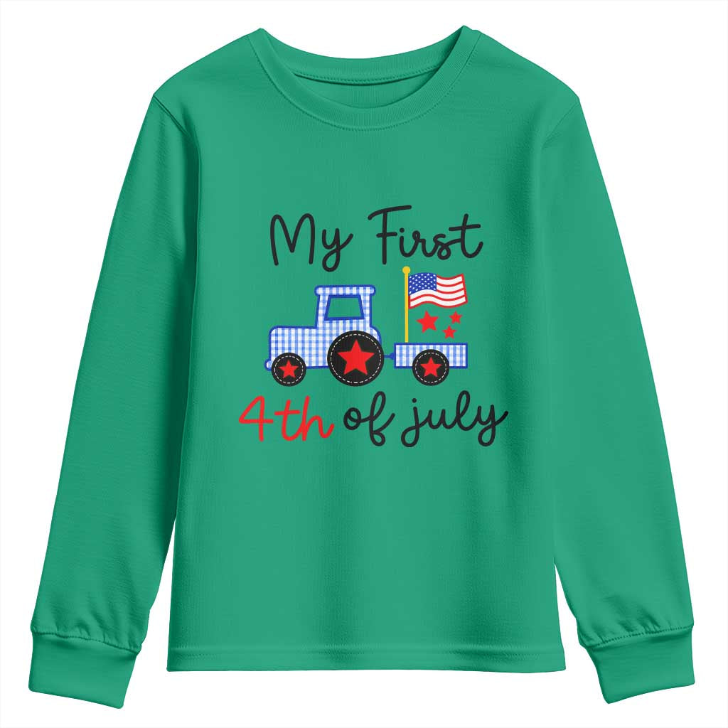 My First 4th of July Patriotic Tractor Cute Youth Sweatshirt American Flag Infant Independence Holiday Milestone