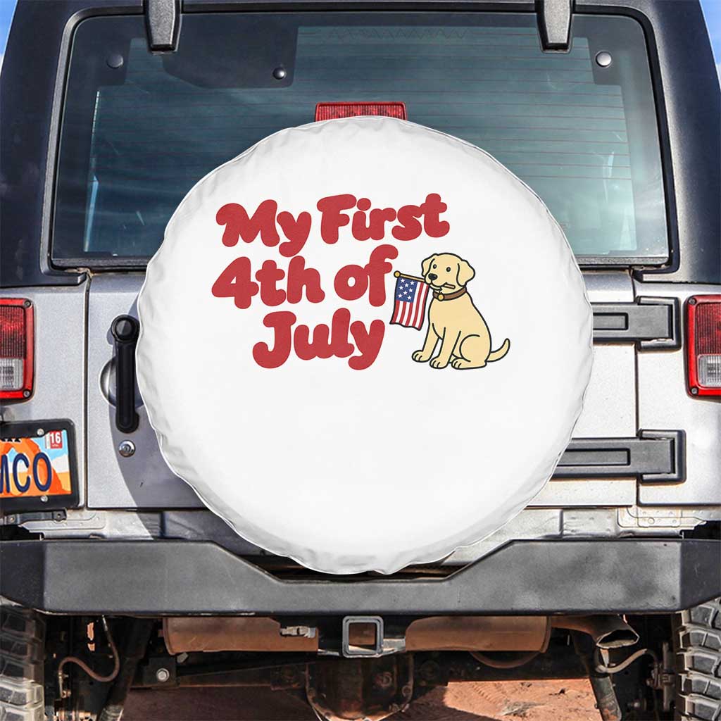 My First 4th of July Cute Golden Retriever Puppy Dog Spare Tire Cover American Flag Independence Holiday Milestone