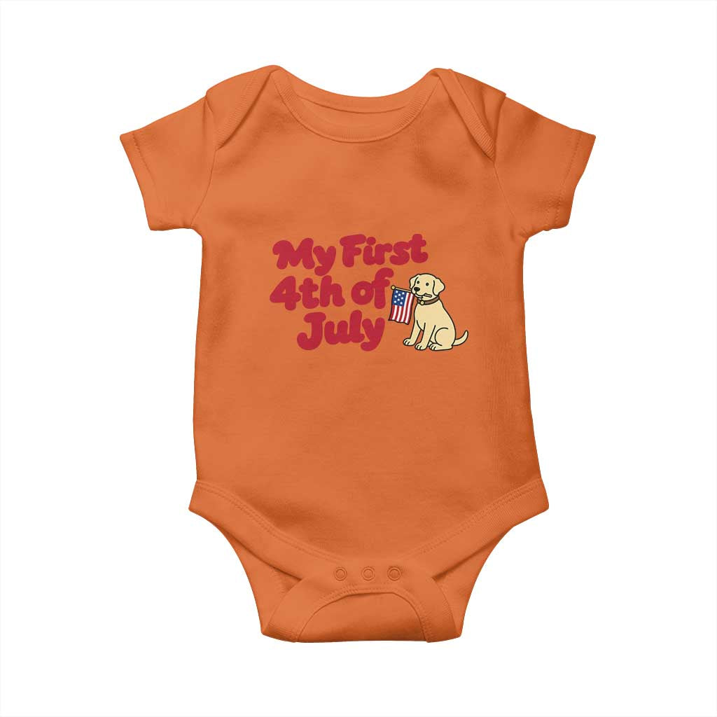My First 4th of July Cute Golden Retriever Puppy Dog Baby Onesie American Flag Independence Holiday Milestone
