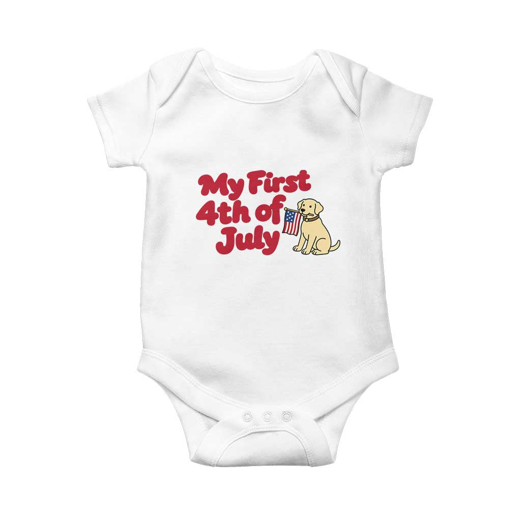 My First 4th of July Cute Golden Retriever Puppy Dog Baby Onesie American Flag Independence Holiday Milestone